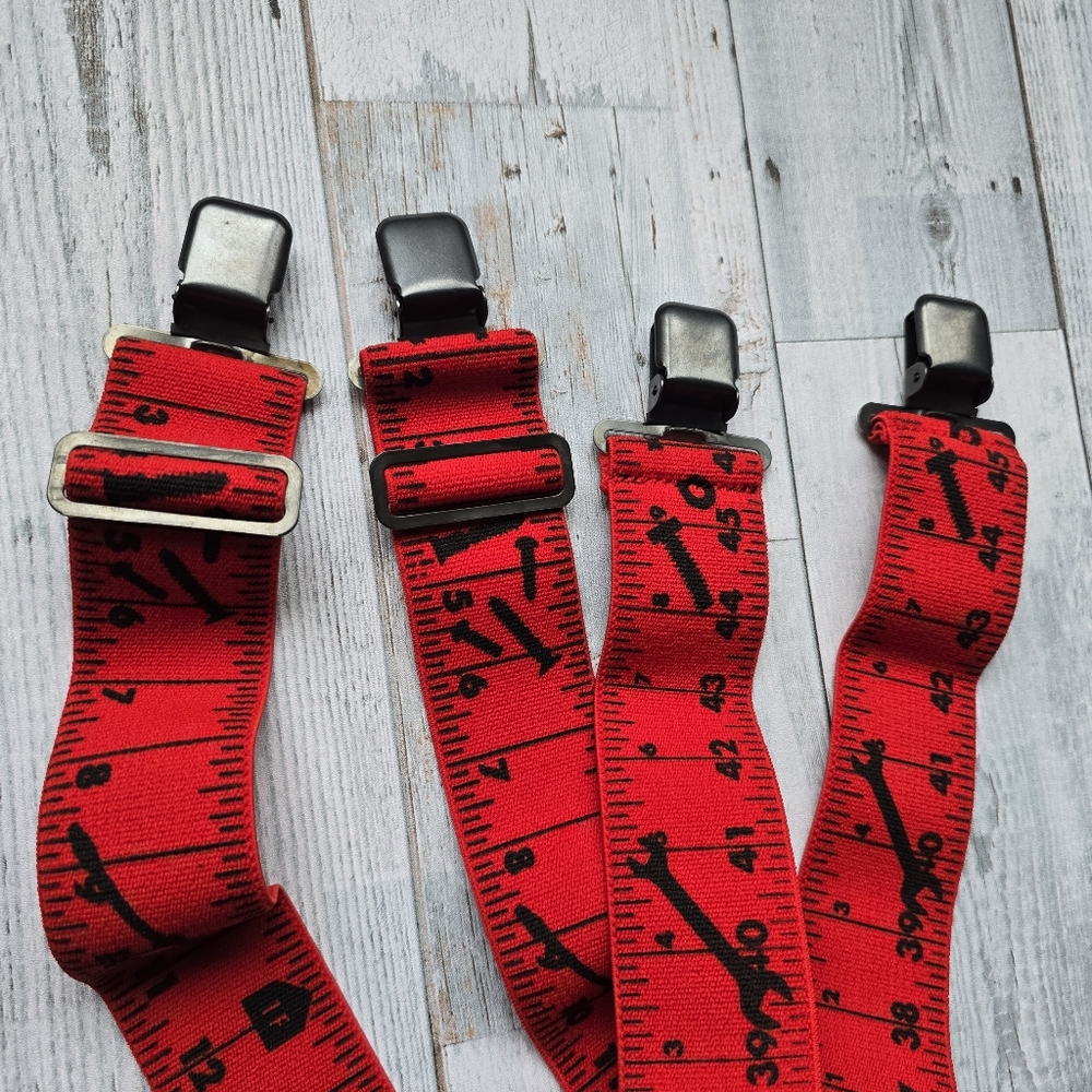 Men's Suspenders X Style Black on Red Measuring Tools - Picture 7 of 7